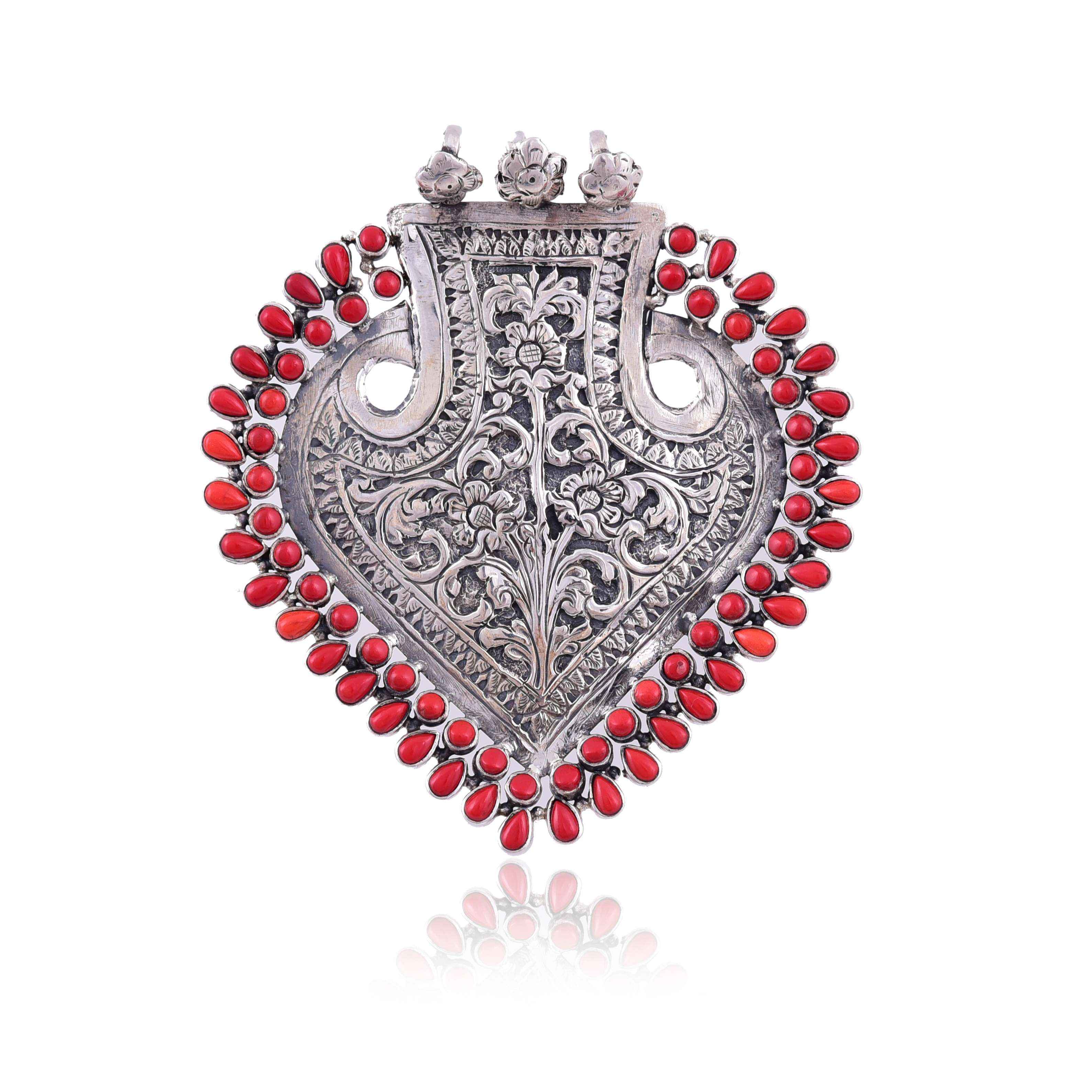 Silver carving coral Pendant :SKU5855